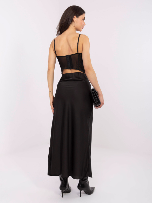 Satynowa spódnica maxi czarna (A2797)