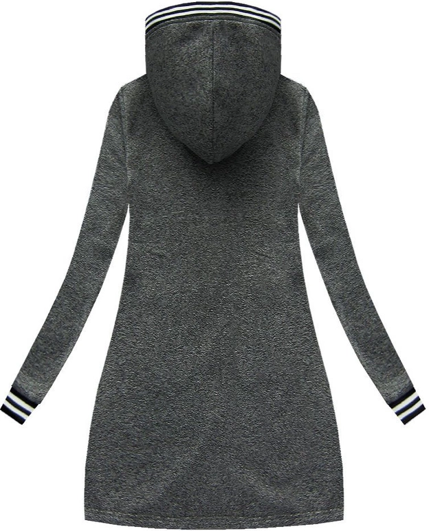 DŁUGA BLUZA Z NASZYWKAMI I KAPTUREM GRAFITOWA (X1723X)