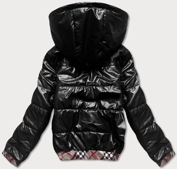 Krótka kurtka damska z ozdobnym wykończeniem czarna (b8030-1)