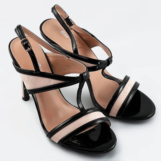 Sandały damskie z łączonych materiałów czarno-beżowe (hb09)