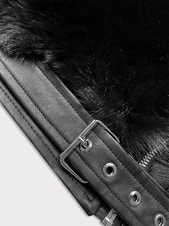 Krótka kurtka futrzana damska J Style czarna (11Z8080)