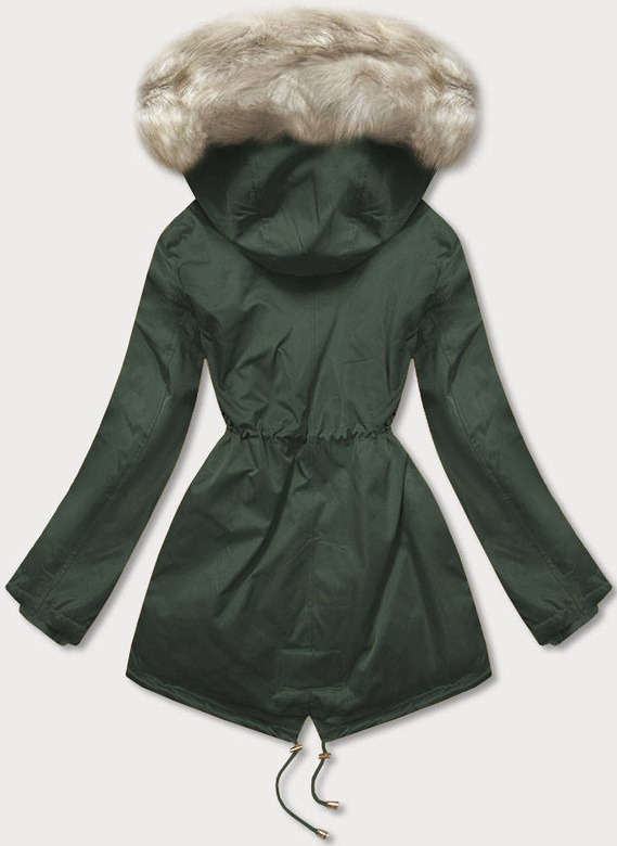Damska parka zimowa na futerku army (b508)