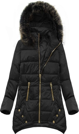 PIKOWANA KURTKA Z PUCHEM NATURALNYM CZARNA (1412)