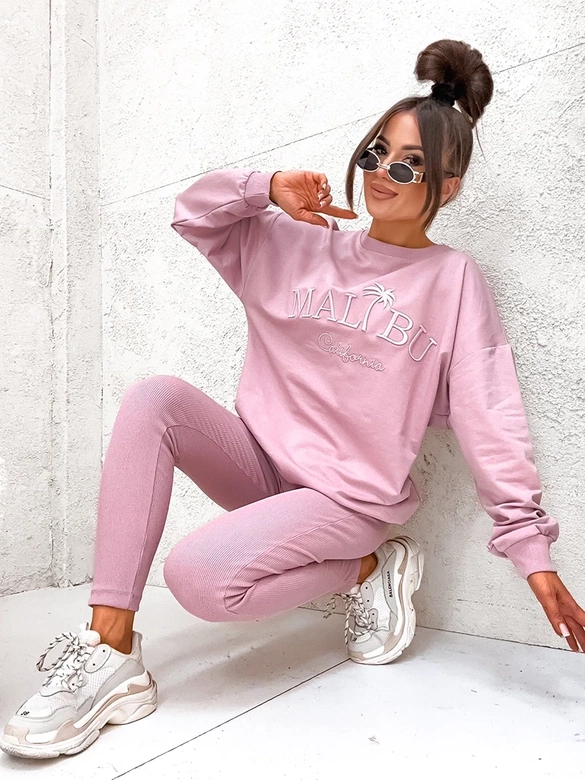 Sportowy komplet z legginsami pudrowy róż (VE88)