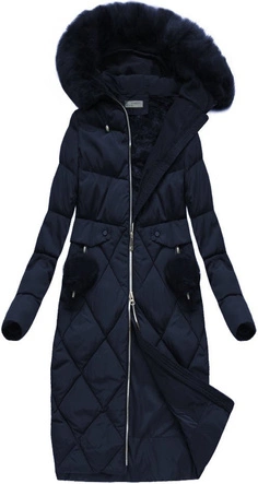 DŁUGA KURTKA ZIMOWA Z KAPTUREM GRANATOWA (R3581)