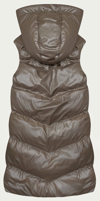 Puchowa długa kamizelka z kapturem beżowa (5M3183-84)