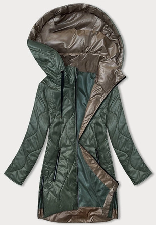 Damska kurtka z odpinanym kapturem ciemna zielona (B8218-10)