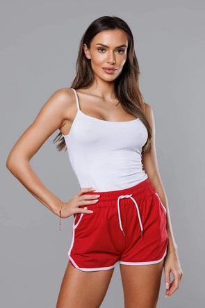 DAMSKIE SZORTY Z KONTRASTOWĄ LAMÓWKĄ CZERWONE (8K208-18)