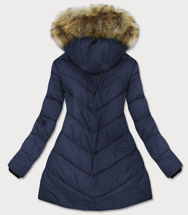 PIKOWANA DAMSKA KURTKA Z KAPTUREM GRANATOWA(1907BIG)