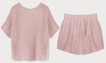 Bawełniany komplet t-shirt i szorty pudrowy róż (34437)