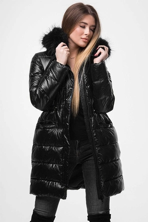 Ortalionowa dłuższa zimowa kurtka damska czarna (j9-005)