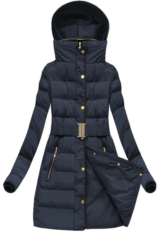 DŁUGA KURTKA ZIMOWA Z KAPTUREM GRANATOWA (7545)