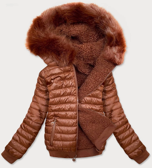 DWUSTRONNA KRÓTKA KURTKA DAMSKA ZIMOWA KARMELOWA (H1032-79)