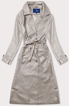 Dwurzędowy klasyczny płaszcz damski ze skóry ekologicznej Ann Gissy beżowy (AG6-30)