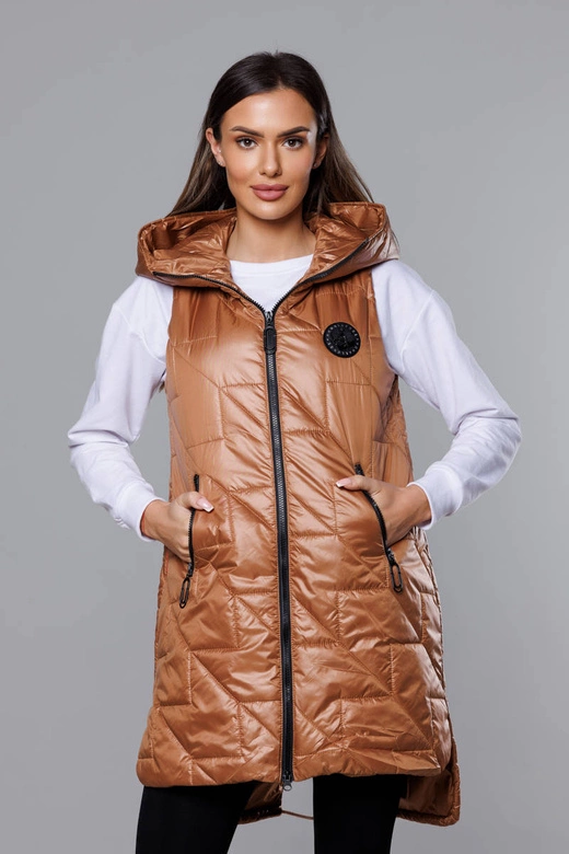 Pikowana kamizelka damska karmel (B8127-14)