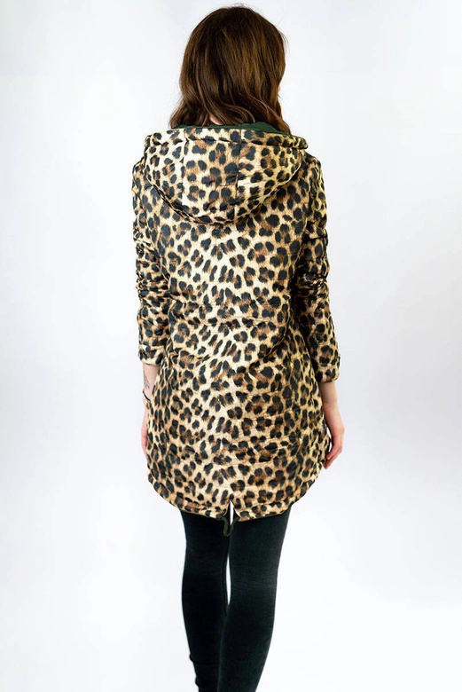 DWUSTRONNA PARKA DAMSKA Z KAPTUREM KHAKI-PANTERKA (W354)