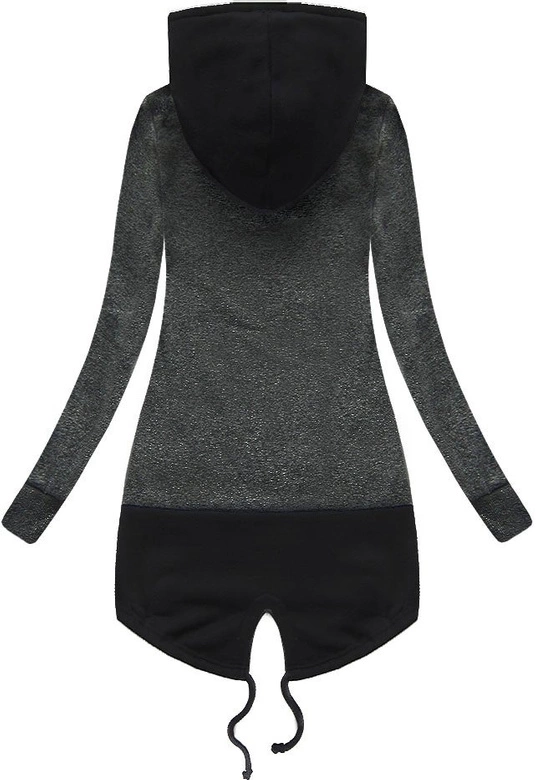 DŁUGA BLUZA Z NADRUKAMI I KAPTUREM GRAFITOWA (X1720X)