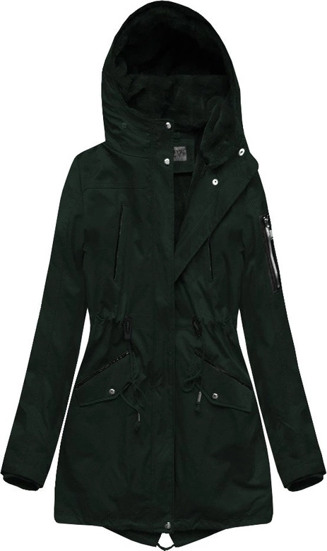 ZIMOWA DAMSKA PARKA Z PODPINKĄ CIEMNOZIELONA (B2635)
