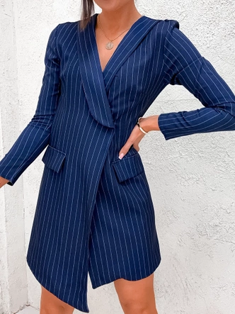 Sukienka w prążki typu marynarka granatowa (8240)