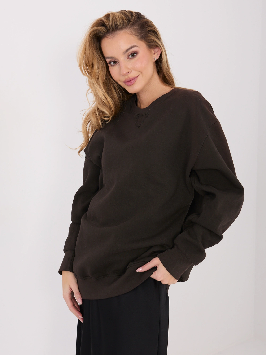 Bawełniana damska bluza basic Goodlookin ciemny brąz (A1047)