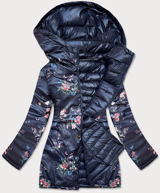 DWUSTRONNA KURTKA DAMSKA Z KAPTUREM GRANATOWA (8913-E)