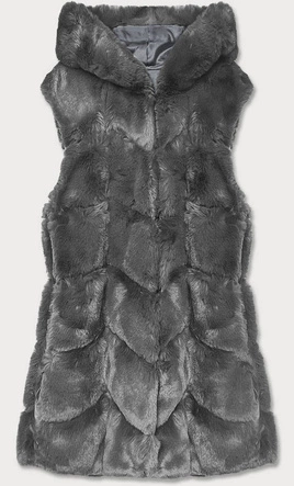 DŁUGA KAMIZELKA FUTRZANA Z KAPTUREM GRAFITOWA (39023)