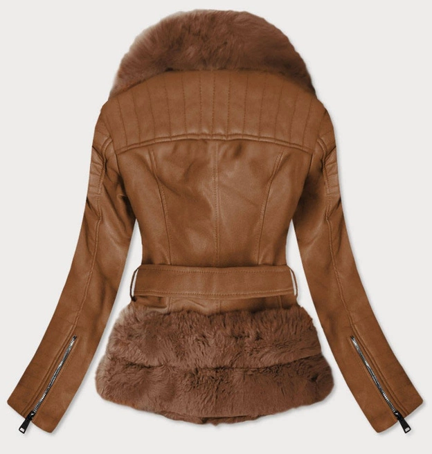 RAMONESKA Z FUTRZANYM KOŁNIERZEM BRĄZOWA (0580)