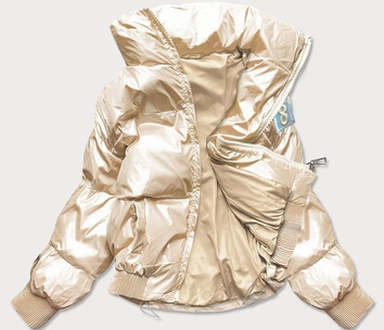 KRÓTKA KURTKA DAMSKA OVERSIZE BEŻOWA (651ART)