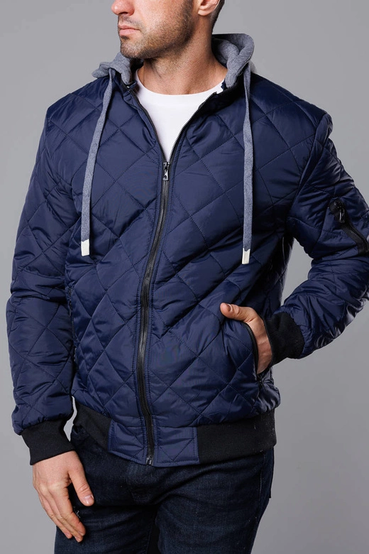 Męska kurtka bomber z dresowym kapturem granatowa (8M986-215)