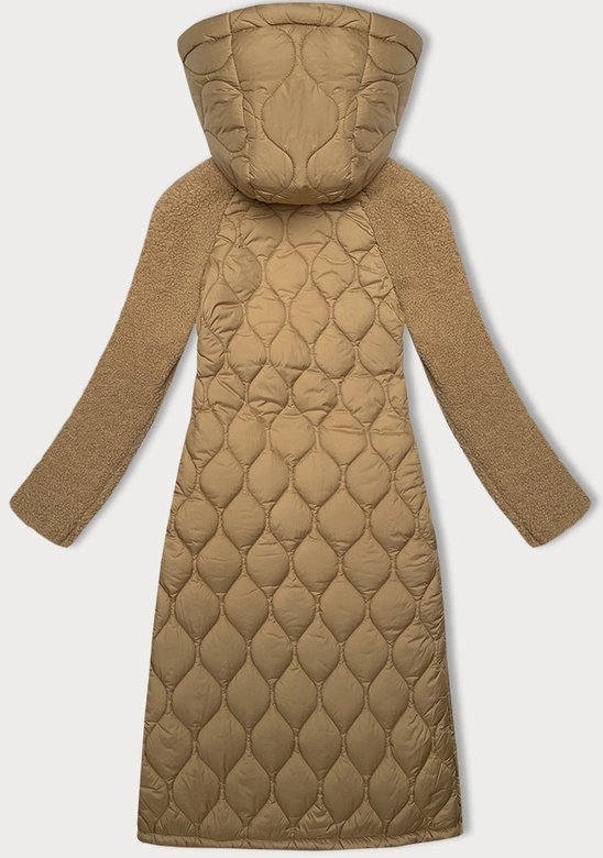 Pikowana przejściowa kurtka damska do kolan Way Mode beżowa (OMS-10WD-03)