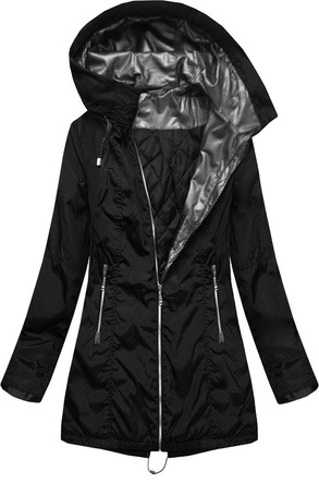 DŁUŻSZA KURTKA Z KAPTUREM CZARNA (B9515)