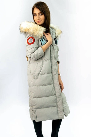 PŁASZCZ DAMSKI ZIMOWY Z PUCHEM NATURALNYM SZARY (8067)