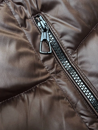 Zimowa dwustronna kurtka damska z kapturem brąz-beż (B8202-14046)