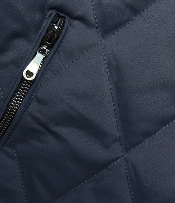 Pikowana kurtka z ozdobnymi ściągaczami granatowa (16M9086-215)