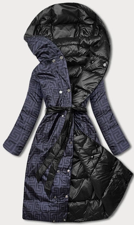 Dwustronna długa kurtka z kapturem czarna (p22-6635-1)