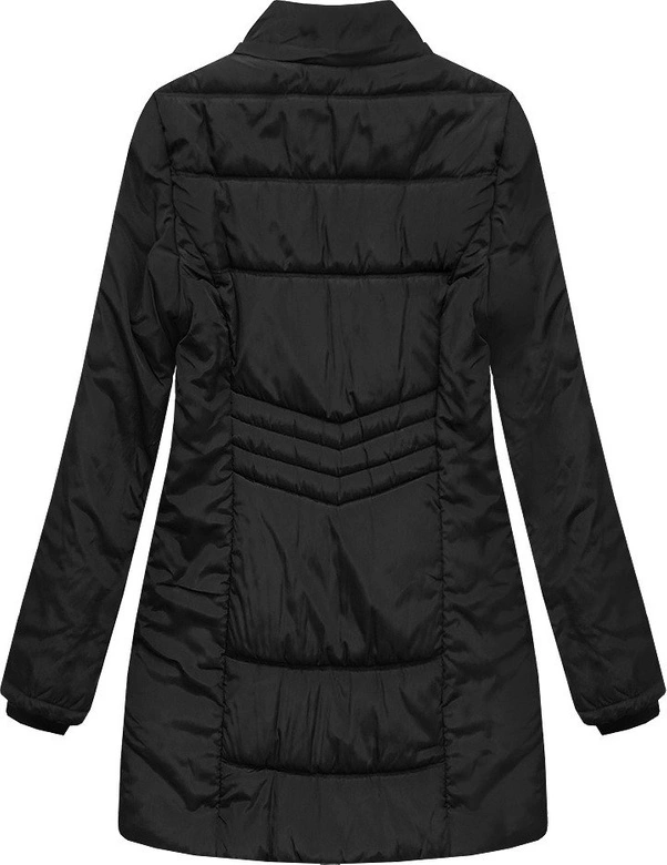 DŁUŻSZA PIKOWANA KURTKA Z KAPTUREM CZARNA (B2625-30)