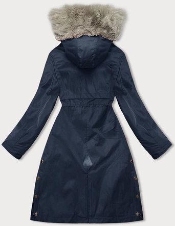 Damska parka z futerkiem granatowa (5M3180-215)