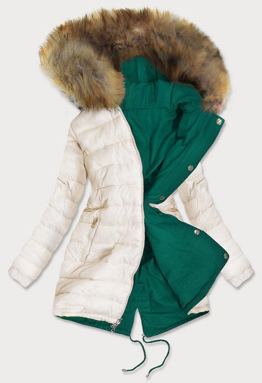 DWUSTRONNA PARKA ZIELONA-ECRU (B507)