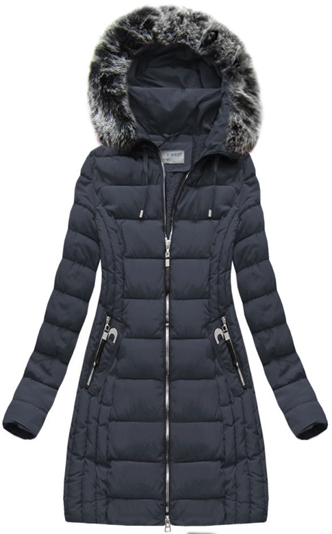 DŁUGA KURTKA Z KAPTUREM GRANATOWA (B1056-30)