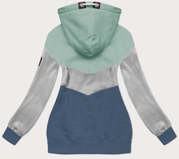 Trójkolorowa gruba bluza damska miętowy-szary-granat (2303)