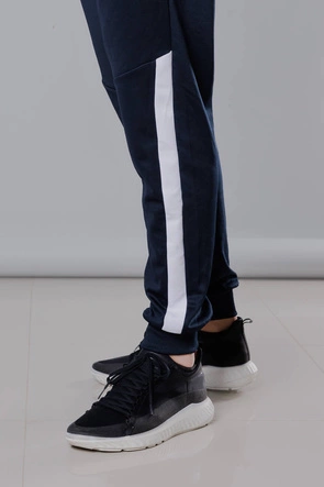 Męskie spodnie dresowe z wstawkami granat-biały (8K172)