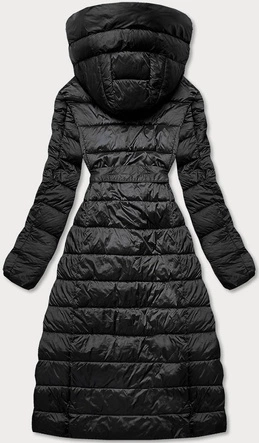 PIKOWANY PŁASZCZ Z WYSOKĄ STÓJKĄ I KAPTUREM CZARNY (J9-062)