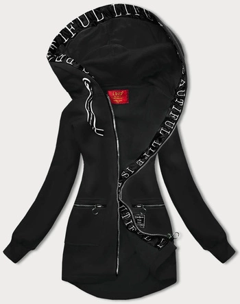 Prosta bluza damska z ozdobnym suwakiem czarna (AMG-37)