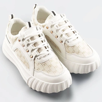 SPORTOWE BUTY DAMSKIE Z OZDOBNYM WZOREM BIAŁO-BEŻOWE (LA811)