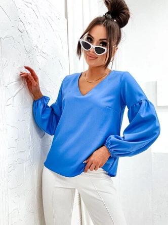 Elegancka bluzka z ozdobnymi rękawami niebieska (698)