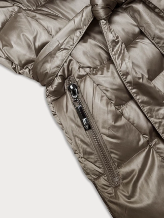 Zimowa kurtka damska z paskiem beżowa S'west (B8195-12)