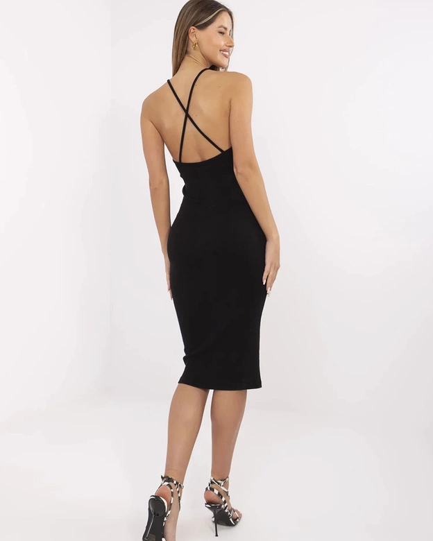 Bawełniana sukienka bez pleców czarna (7562)