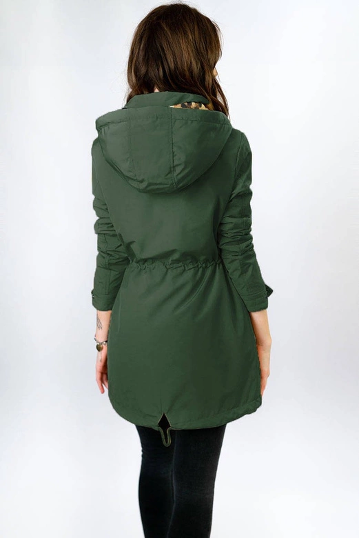 DWUSTRONNA PARKA DAMSKA Z KAPTUREM KHAKI-PANTERKA (W354)