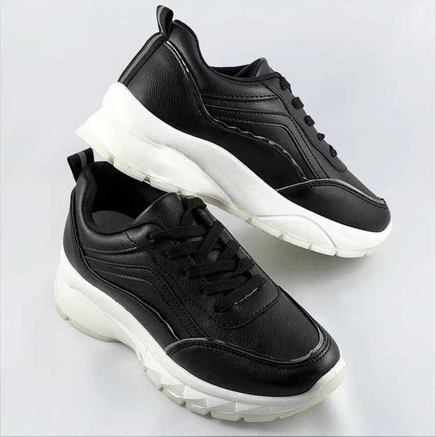 Damskie sneakersy z metaliczną lamówką czarne (bg-02)