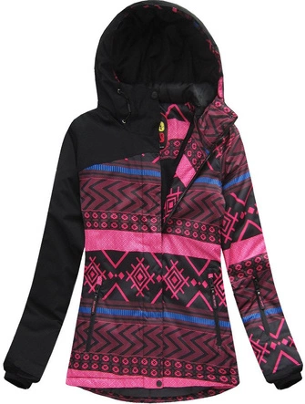 KURTKA ZIMOWA Z MEMBRANĄ CZARNO-AMARANTOWA (W188)